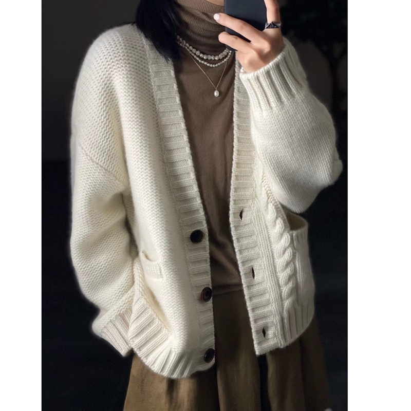 Thick sweater for women in autumn and winter, 2022 new Korean loose lazy style retro fried dough twist knitted cardigan coat
