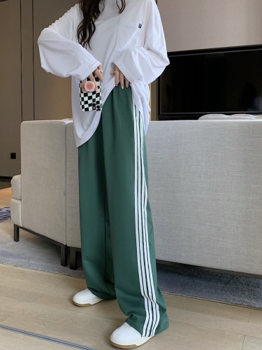 Real shooting autumn new side stripe loose straight tube versatile casual pants High Waist Wide Leg Pants sports pants real price