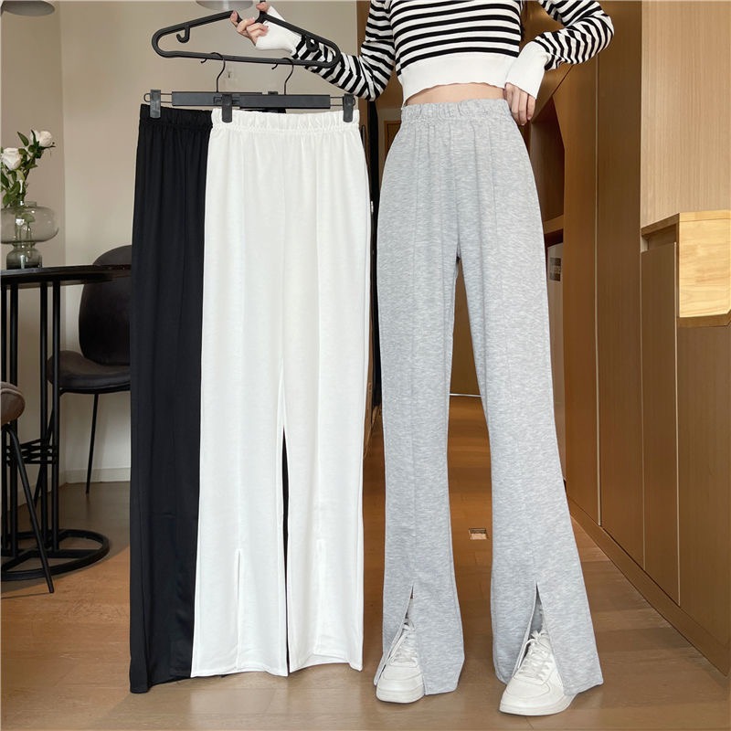Vertical casual straight tube wide leg floor mops, split slightly flared pants