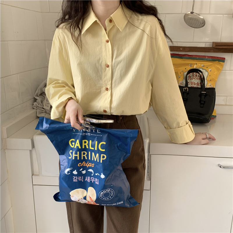 Real price real price new spring Korean all-match casual age-reducing characteristic button lapel long-sleeved shirt