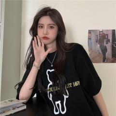 Black bear T-shirt women's wear Harajuku style pants short sleeve top loose Korean new summer fashion
