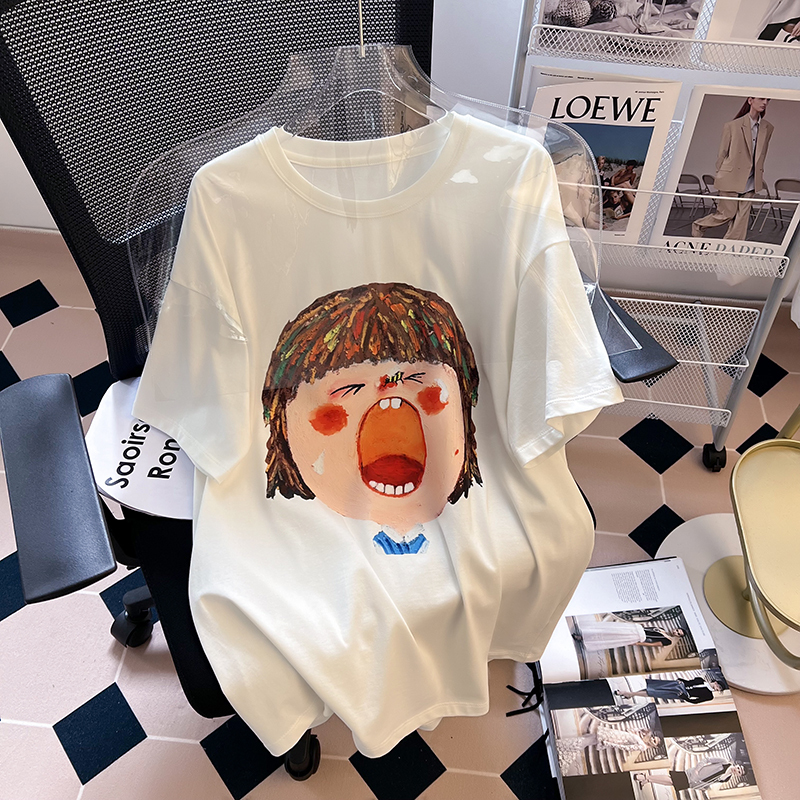 Official picture spring and summer short-sleeved printed T-shirt Four fabrics to choose from Cotton Back collar