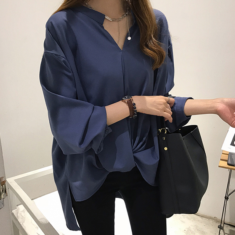 Loose cover up chiffon shirt fall 2020 new fat mm large women's medium and long bottomed Shirt Long Sleeve Top