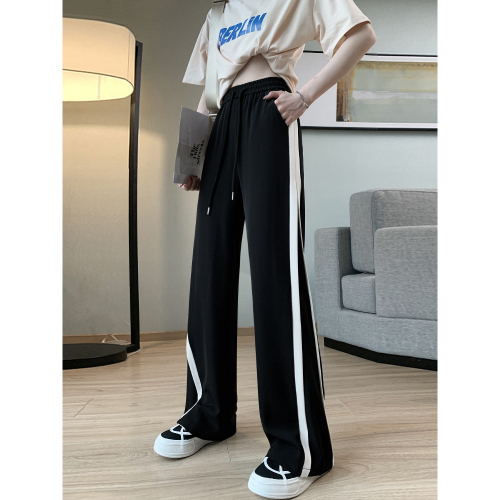 Official website sports pants women's summer thin casual straight tube thin high waist hanging feeling summer suit wide leg pants