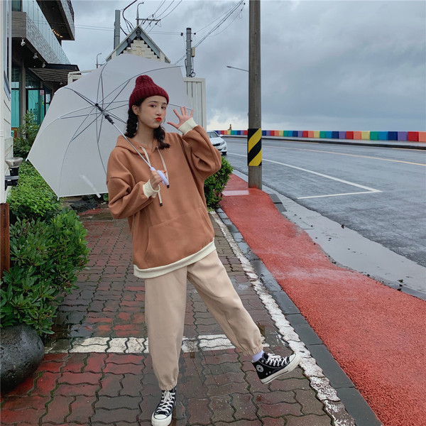2022 Korean version of the new sweater suit fleece thickened sweater suit sweater