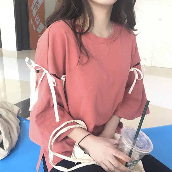 Korean new loose women's student's solid color clothes women's hollow out half sleeve T-shirt fashion