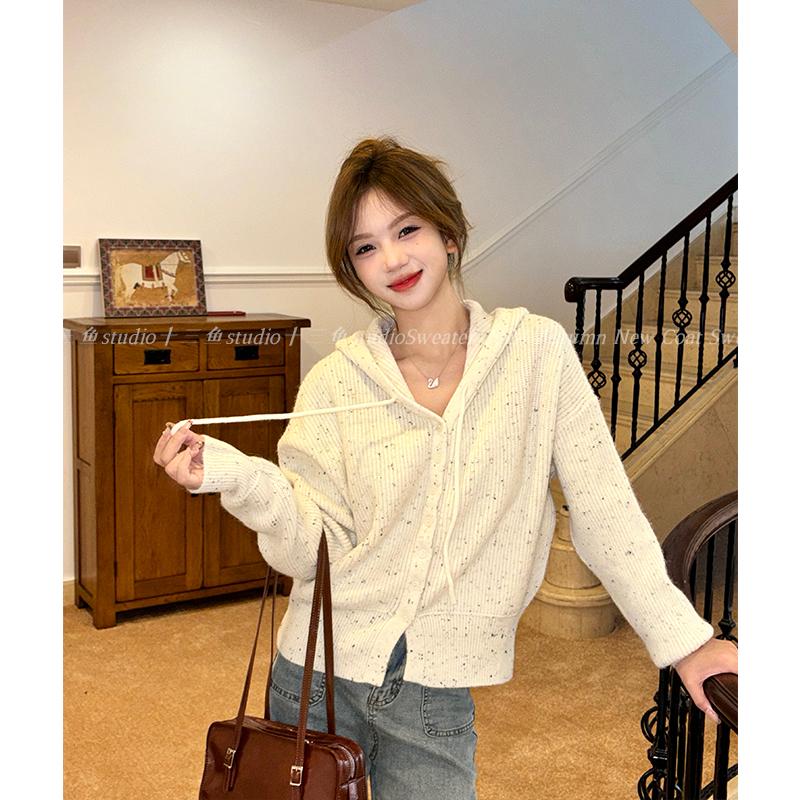 New Autumn 2024 Long-Sleeve Knit Fashion Casual Matchable Hooded Loose Slouchy Style Outerwear Korean Version