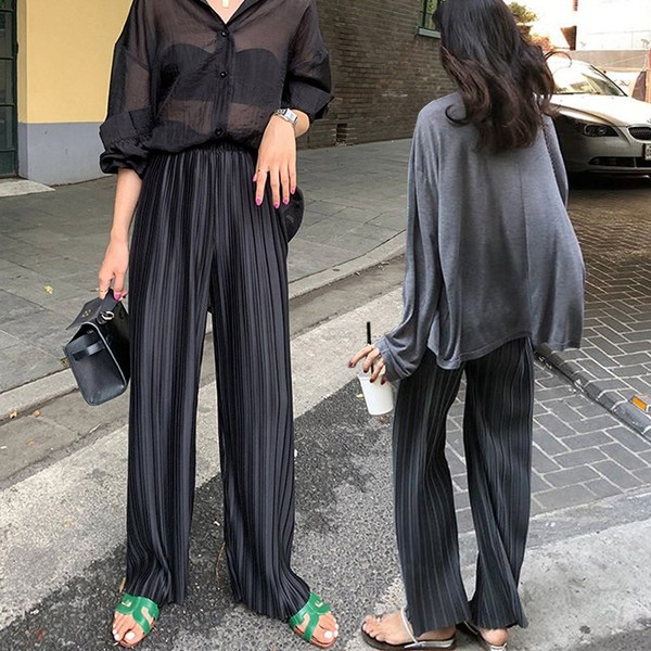 2022 women's summer Retro High Waist loose straight tube thin wide leg pants pleated casual pants fashion