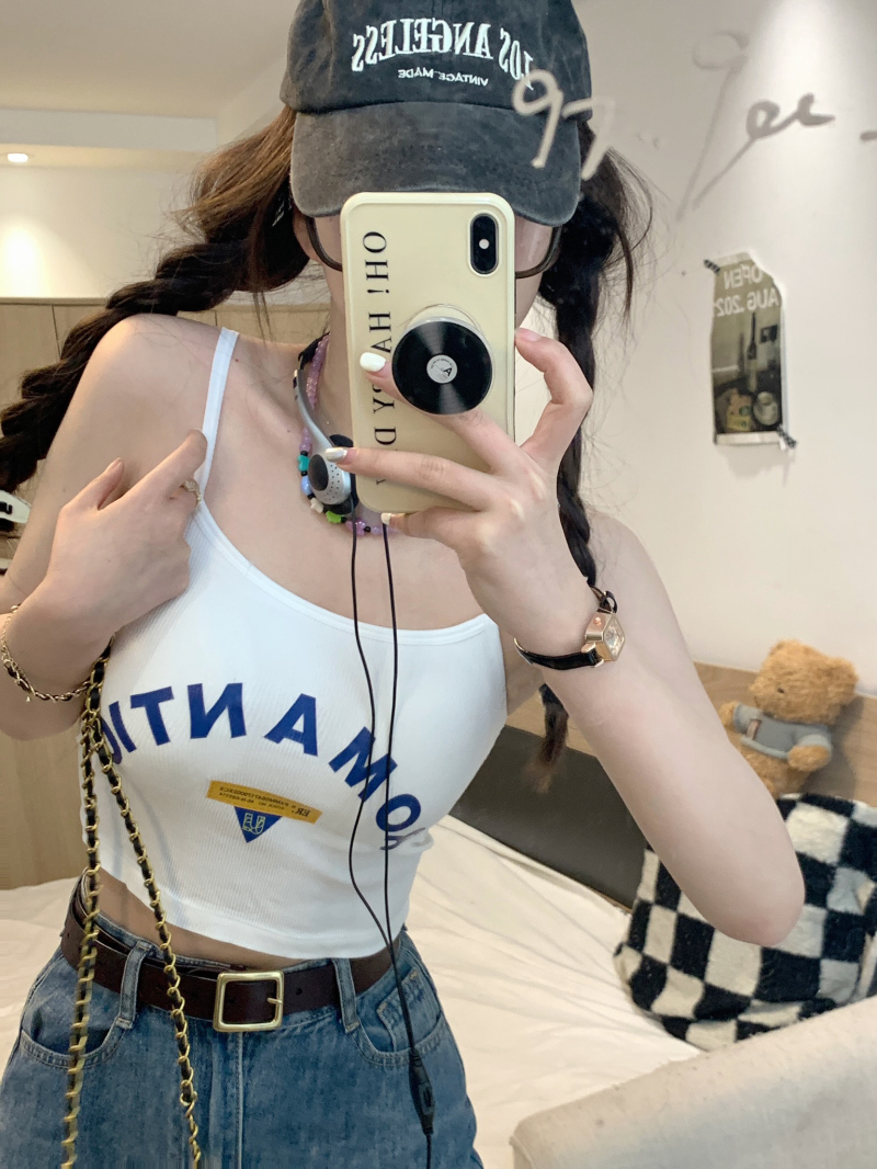 Real shot real price hot girl letter printing camisole women's chest pad all-match sweet slim slim back