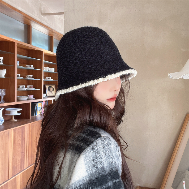 Real price black fisherman hat plush bucket hat autumn and winter new fisherman hat Japanese face small hat