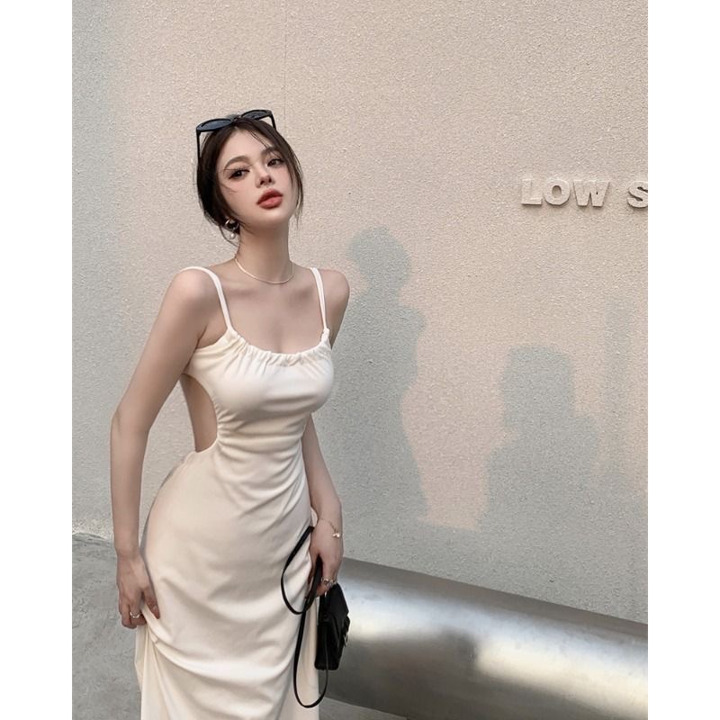 Pure Lust High Grade Feeling Open Back Sexy Hollow Out Suspender Dress Women's Milk Sweet Waist Waist Soft Temperament Long Dress Summer