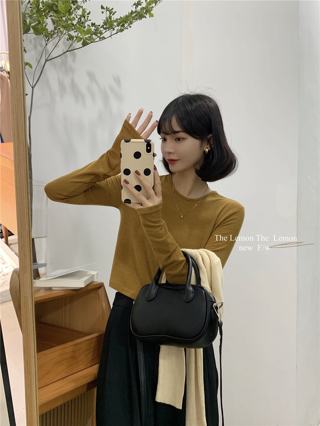 The lemon autumn new 2021 solid color crew neck versatile basic must wear long sleeve T-shirt women's simple