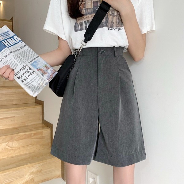 2022 summer new loose straight tube vertical feeling suit middle pants ins trendy quarter pants casual shorts women
