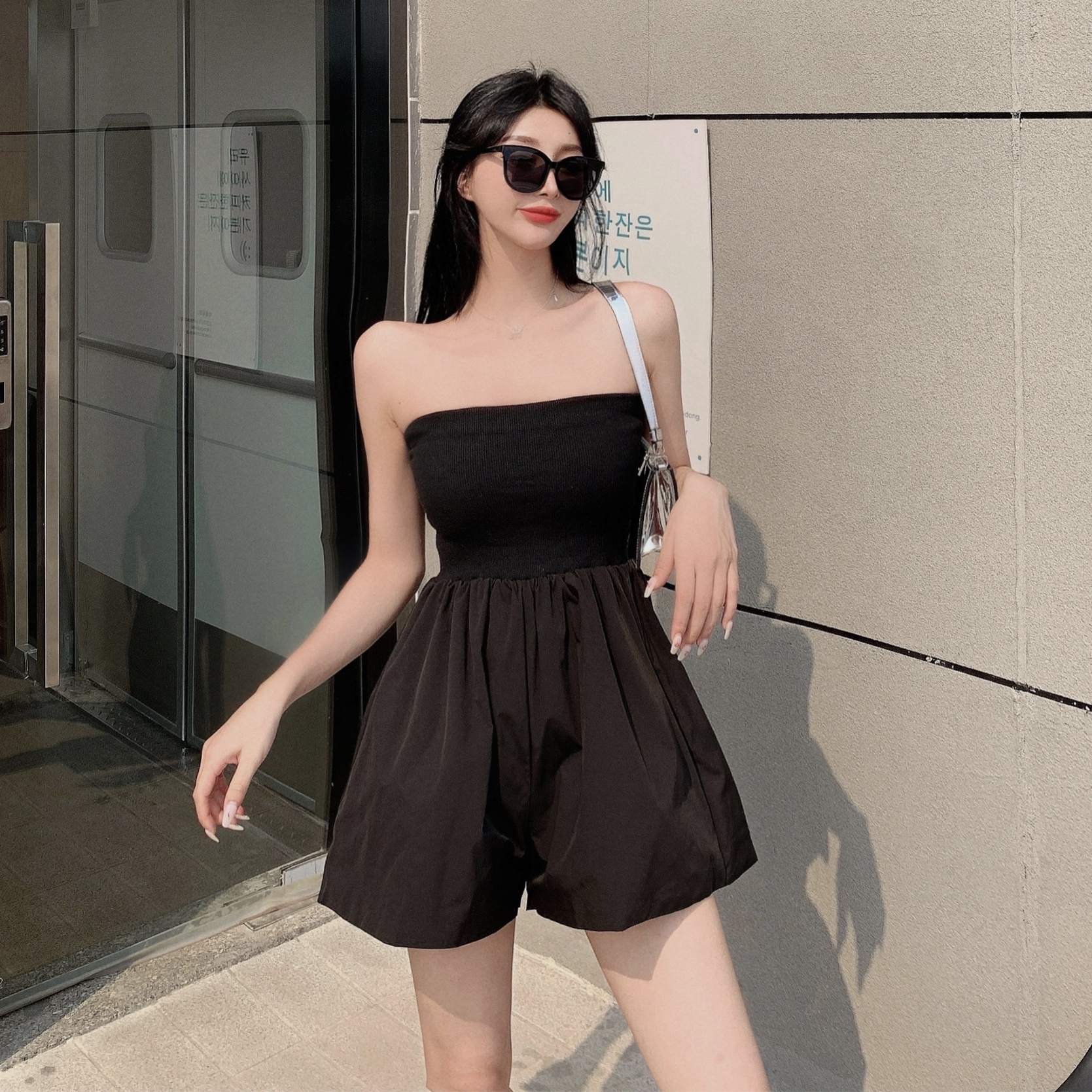 Real price high waist one-piece shorts skirt children show SLIM STRAIGHT pants casual wide leg Jumpsuit