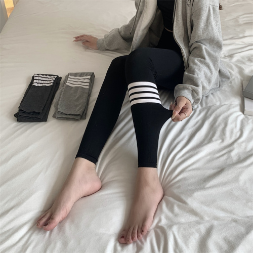 Real shooting undiminished leggings women's outer wear new spring and autumn threaded gray thin skinny leggings high waist and thin