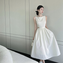 High-end hollow sleeveless dress women's summer French Hepburn style skirt 2023 new waist temperament long skirt