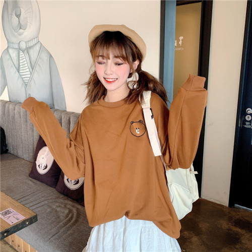 College style long sleeve T-shirt Girls Summer and autumn 2020 new high school students' Korean loose and versatile top