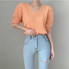 Korean ice cream orange ice cream silk neck Knitted Top