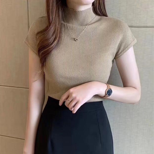 2020 spring new half high collar bottoming blouse women's short sleeve T-shirt with tight sweater short slim top