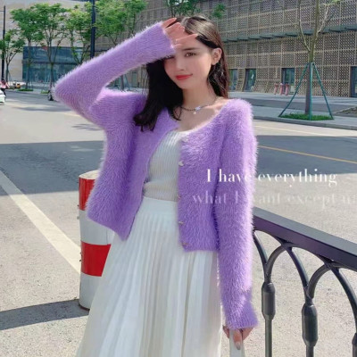 Sweater cardigan women's 2021 autumn and winter new short mink mohair sweater coat