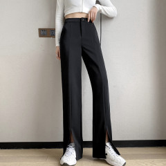 New thin split wide leg trousers straight trousers high waist down feeling floor dragging trousers black trousers