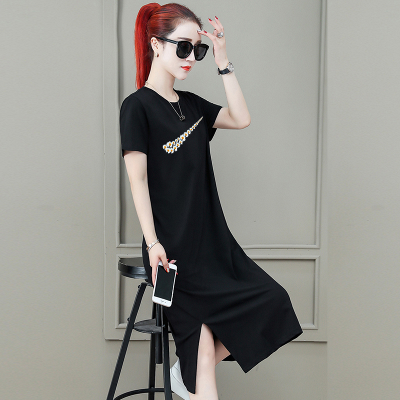 Official short sleeve dress original does not steal size loose 180g double mill medium length over knee T-shirt skirt