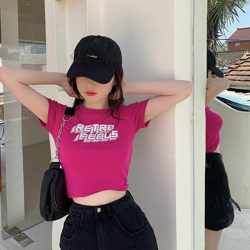Summer 2022 new pure sweet Spice Girl letter printed short sleeve T-shirt women's sweet cool sexy high waist short style