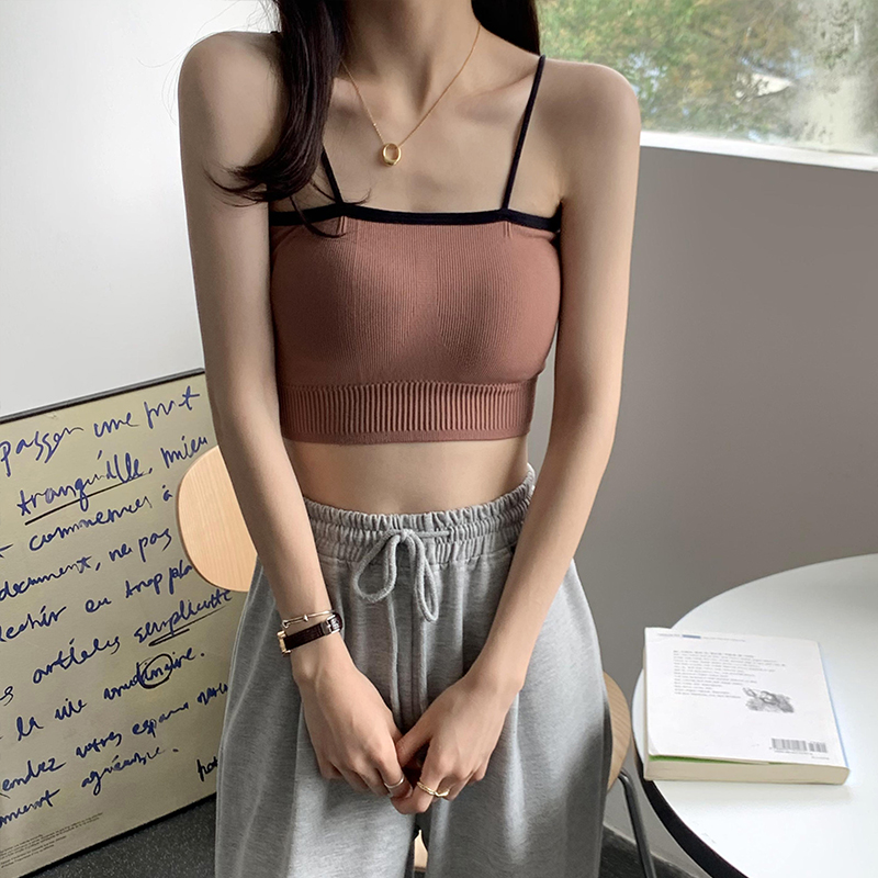 Actual shot and real price, small straps for outer wear and inner wear, contrasting color vest with chest pad, short tube top bottoming shirt