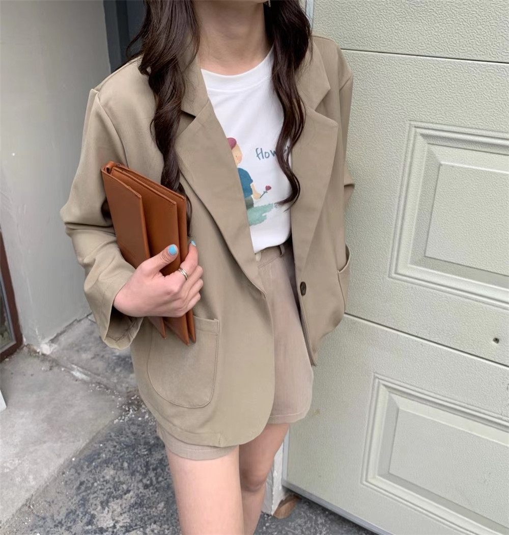 Real photo 2021 spring chic suit jacket Korean version loose and versatile, showing thin and drooping feeling, retro long sleeve leisure suit
