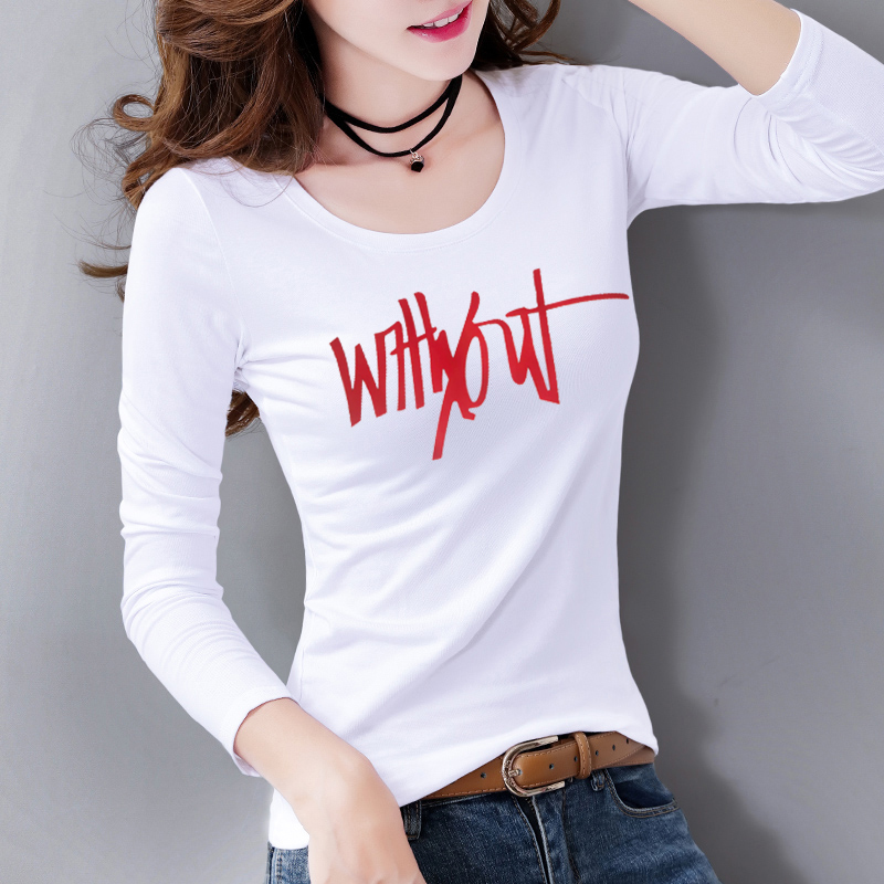 Official picture autumn 2020 new round neck long sleeve T-shirt women's Korean slim top printed Mickey white bottom