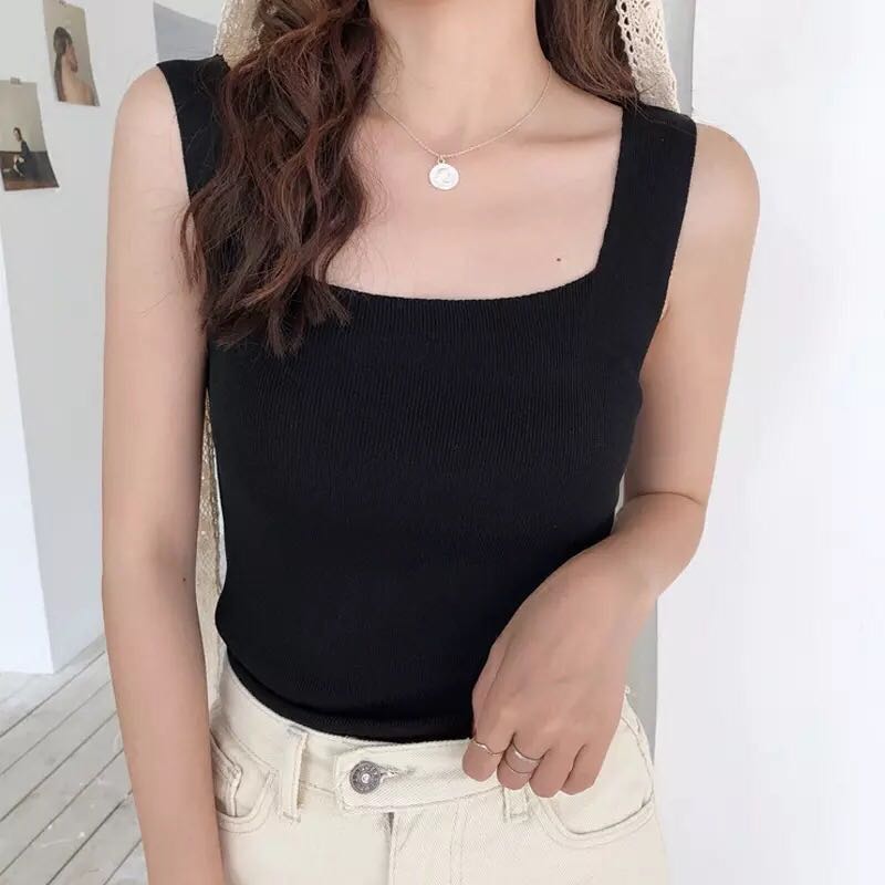 Waistcoat women's suspender with backing knitted waistcoat sleeveless spring and summer new sexy solid color outerwear women's top