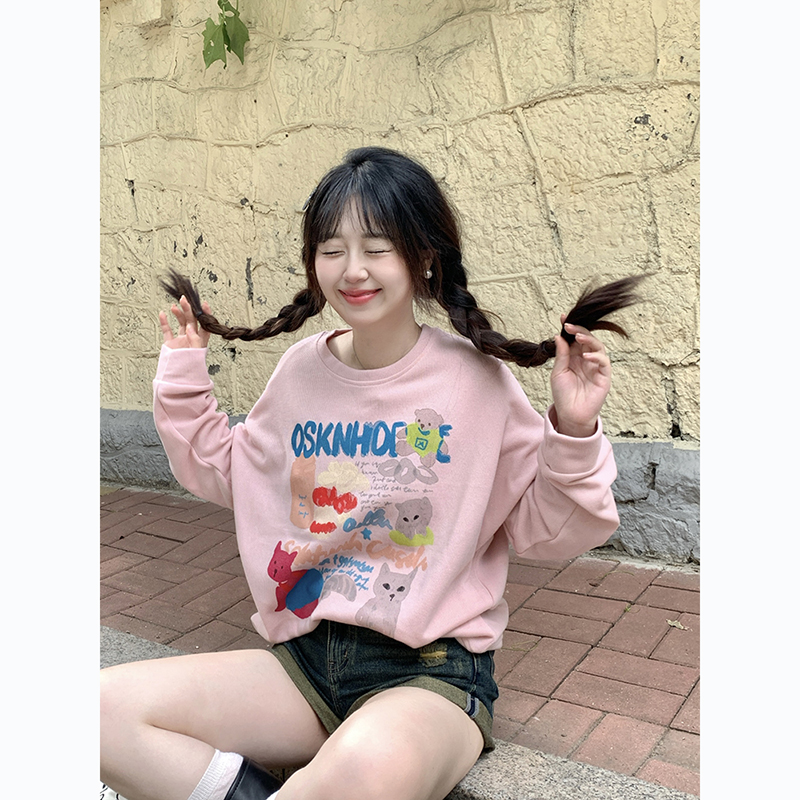 Original~Actual Shooting~Minni Hoodie Korean Style Round Neck Printed Long Sleeve Hoodie Autumn