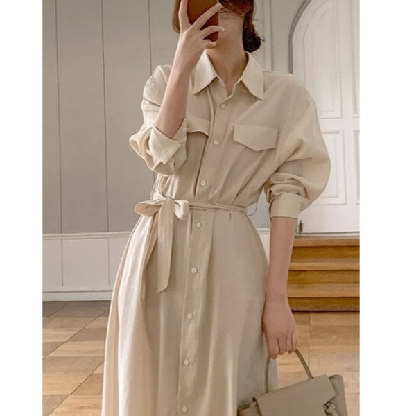 Korean chic summer large size new niche simple temperament solid color loose long dress women