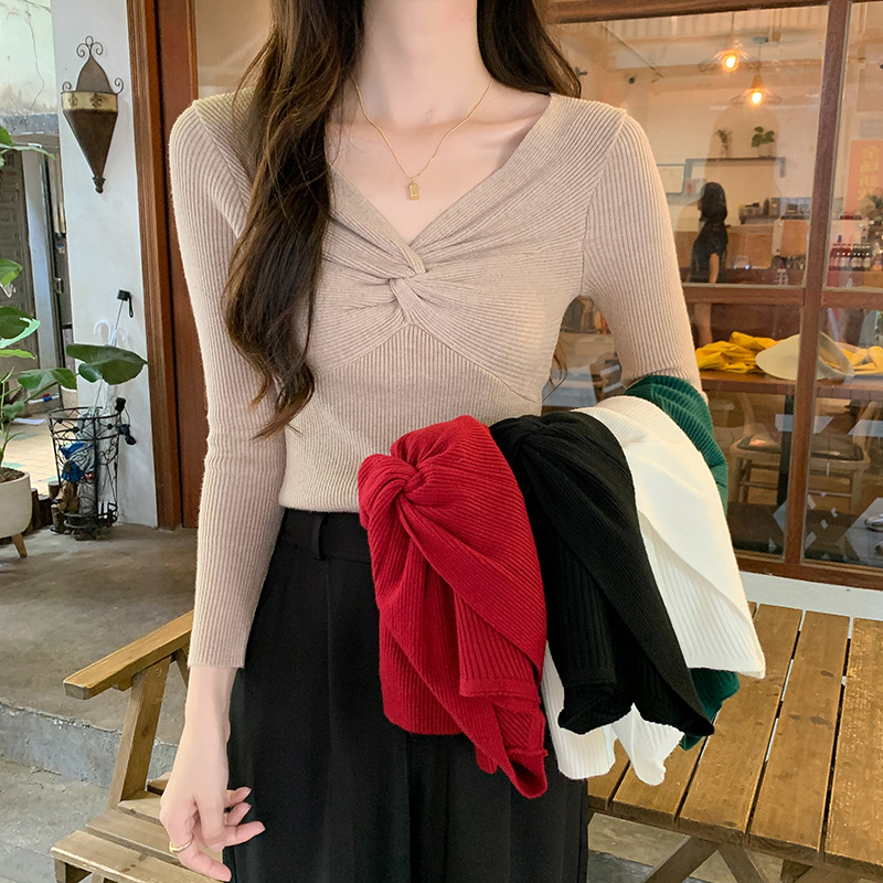 Real shot autumn Korean version of loose cotton striped knitted sweater, outer wear, inner bottoming shirt, thin section, long-sleeved T-shirt women