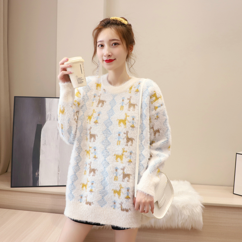 Real shot real price ~ Korean version loose lazy style Mohair extra thick Pullover