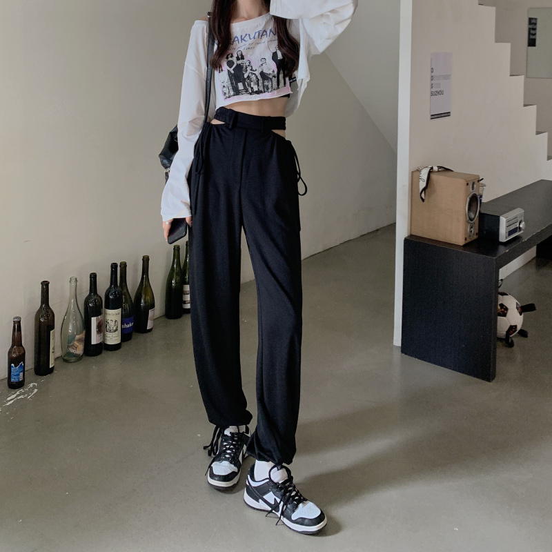 Real shooting real price~ New Korean version of the hollow waist sweatpants loose and thin casual leggings women's autumn wide-leg pants
