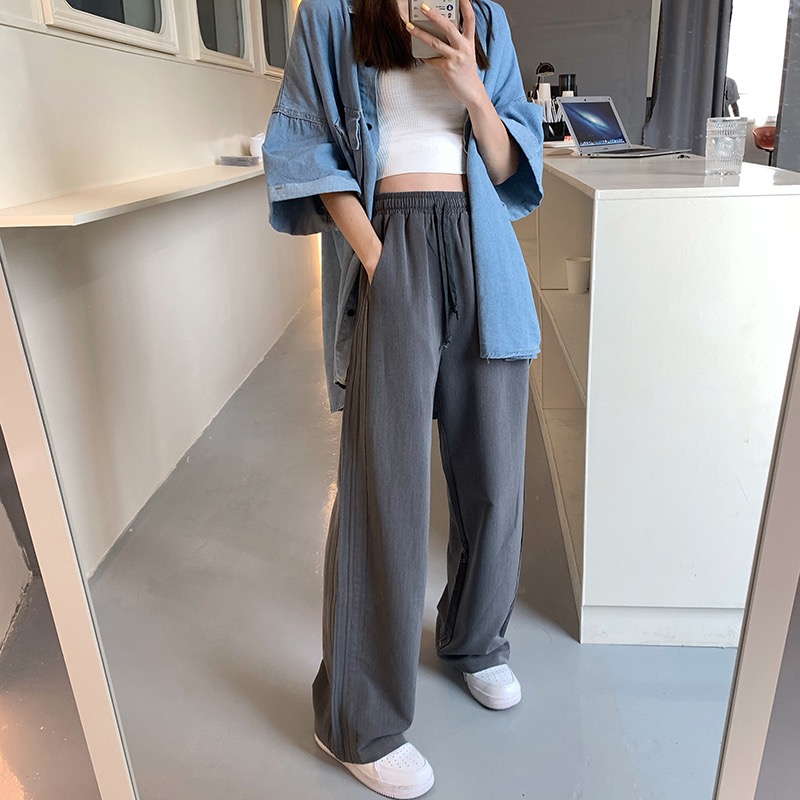 Summer new Korean style suit material, high waist, loose hanging feeling, large size and thin wide leg pants, women