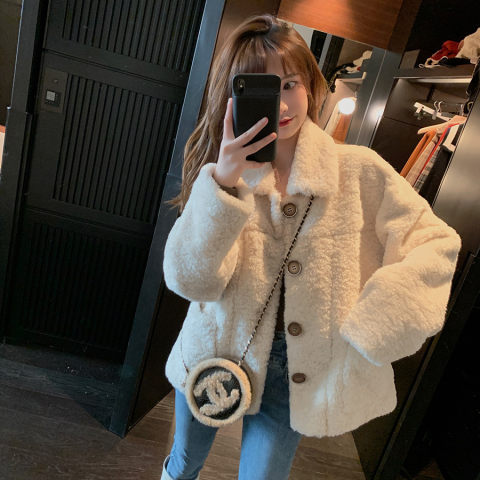 Zhenzhen lamb wool coat women's autumn and winter 2022 new loose long-sleeved thickened short all-match tops