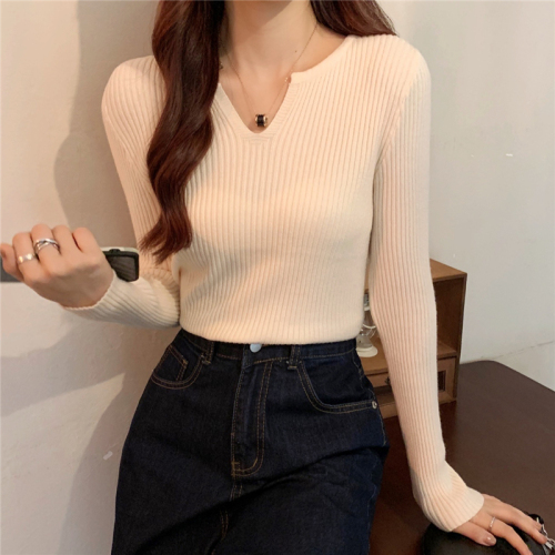 Real shooting and real price autumn new slim and soft V-neck Pullover long sleeve T-shirt women's T-shirt