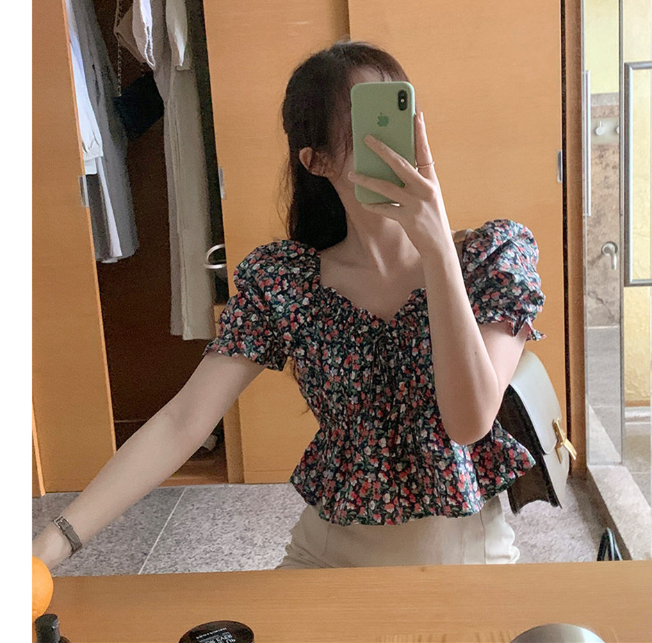 Korean Mini floral short top short sleeve shirt