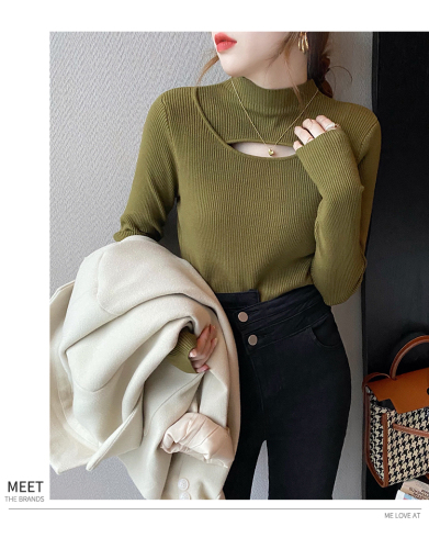 Bottoming shirt women's winter foreign style inner top spring and autumn 2022 new design sense niche hollow knitted sweater sweater