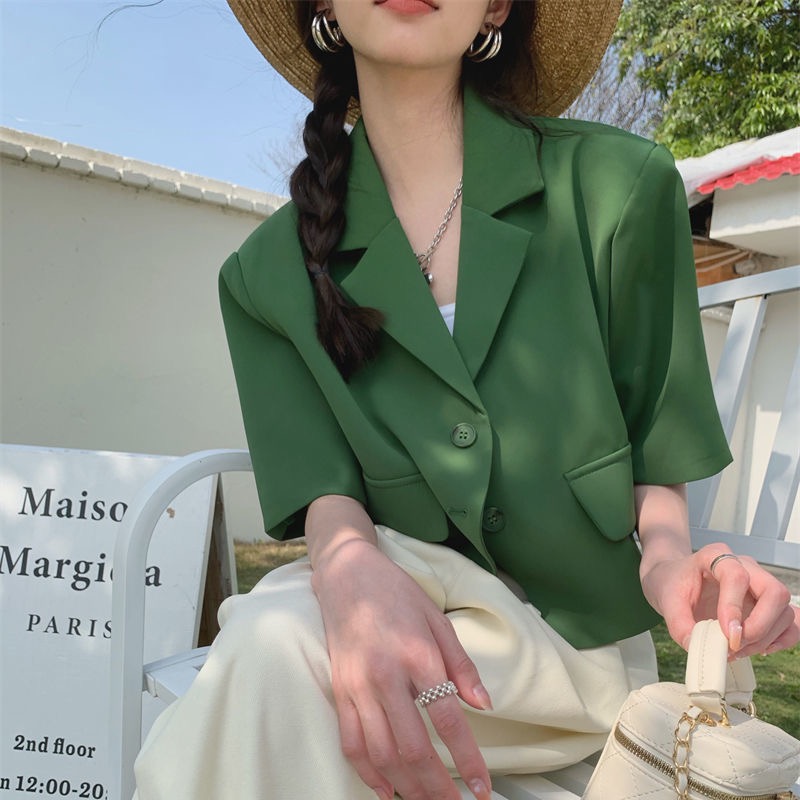 Original short small suit female spring summer Korean 2022 new thin green salt short sleeve suit coat