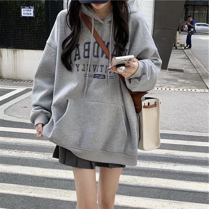To ship 2022 autumn new Korean version student casual mid-length hooded thin coat large size sweater women