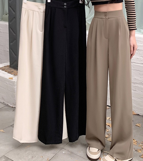 Summer 2022 new style small Elastic Waist Wide Leg Pants women's high waist loose slim drape casual suit pants