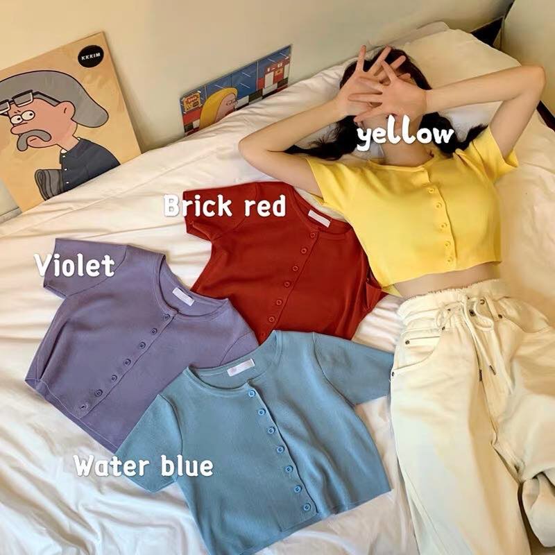 Spring Korean version of INS short T-shirt cardigan top loose short sleeve T-shirt women's fashionable sweater