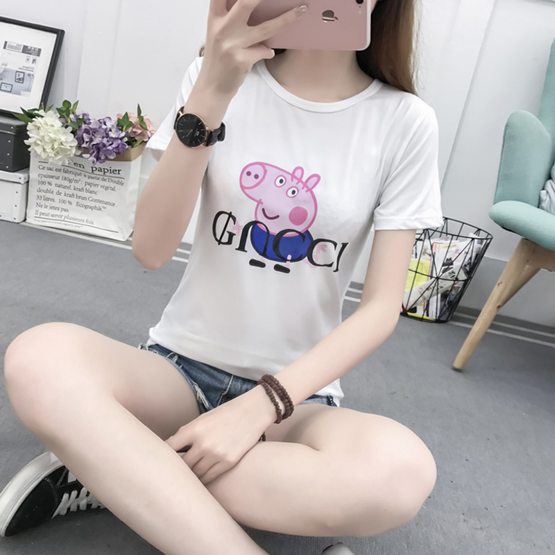 Supporting activity: a new year's real photo of summer women's short sleeve T-shirt and pig printed round neck top