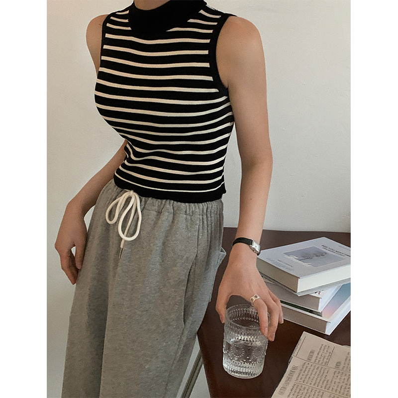 Maronne Shengtai ice cream custom Korean casual style fresh and photogenic round neck striped vest female