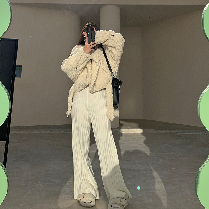 Knitted pants, wide leg pants, women's autumn and winter new high waist vertical straight pants, slim and versatile casual floor mopping pants