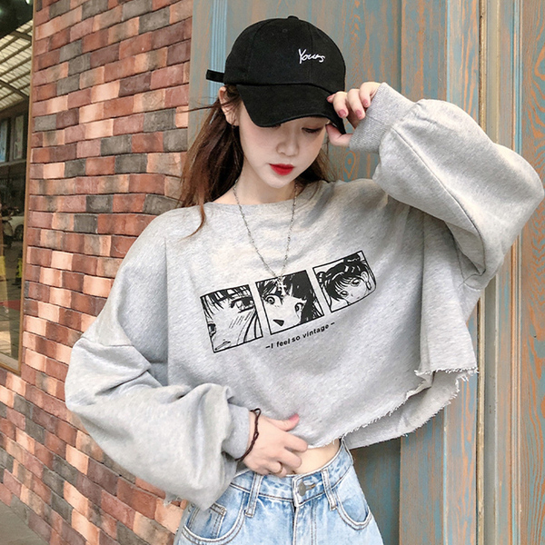 Official figure Japanese and Korean women's short sweater women's thin cartoon printing lazy trend