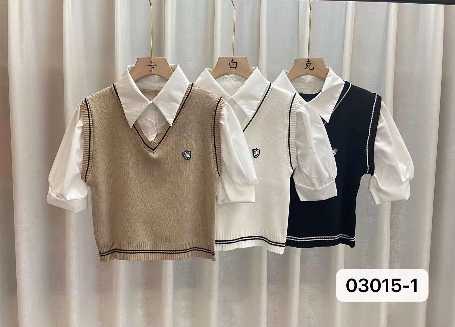 Actual price~Campus sense 2023 Japanese college style fake two-piece Polo collar shirt spliced ​​knitted vest